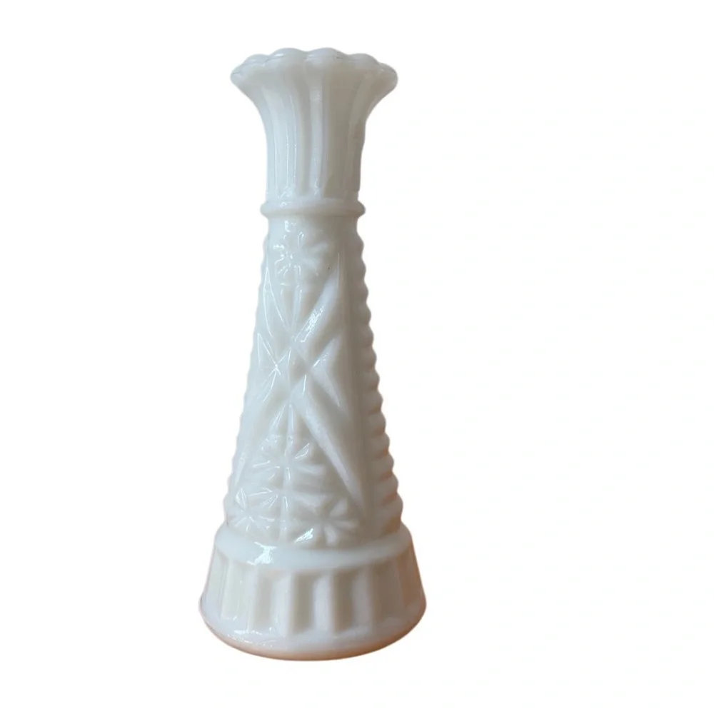 Small Milk Glass Vase - Anchor Hocking “stars and bars” collection